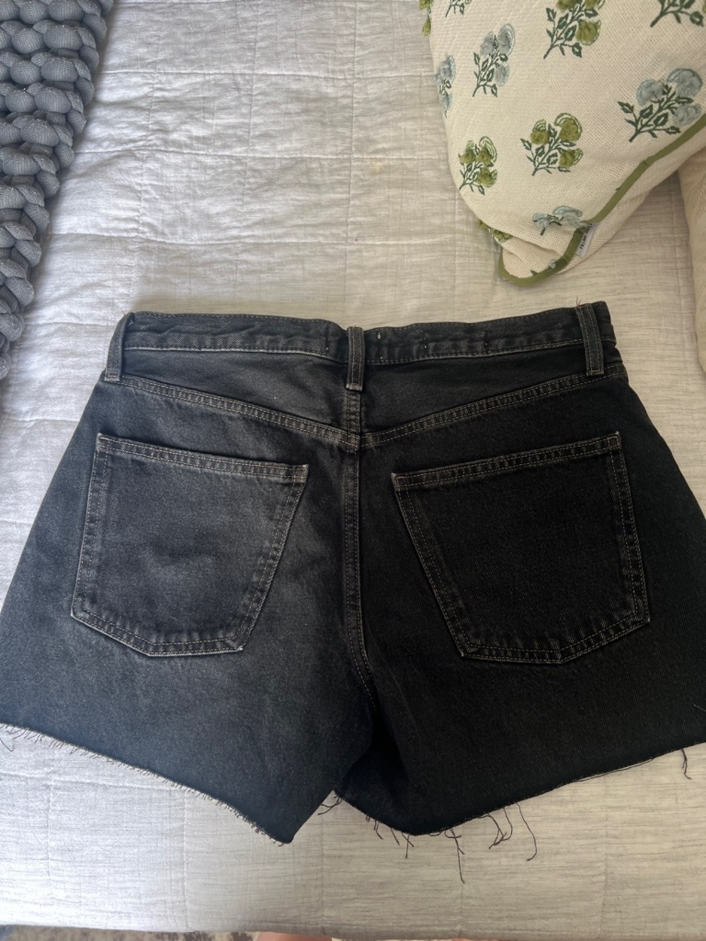 Black Denim Button-Front Shorts